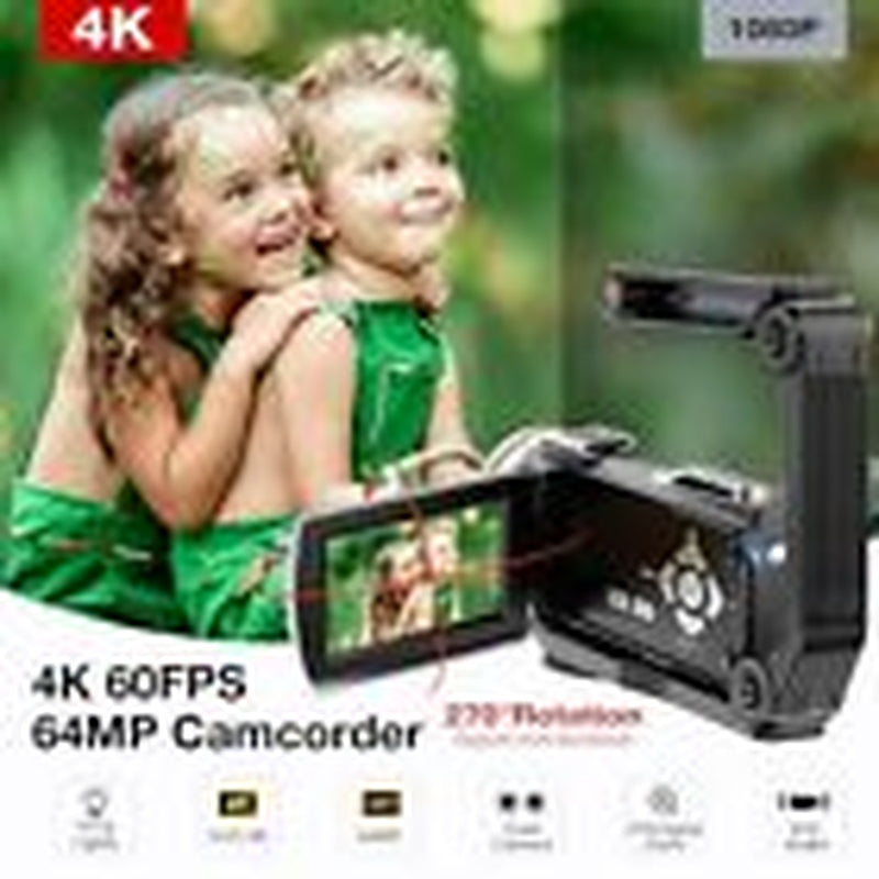 4K Video Camera Camcorder, 64MP UHD Vlogging Dual Camera for Youtube, 21X