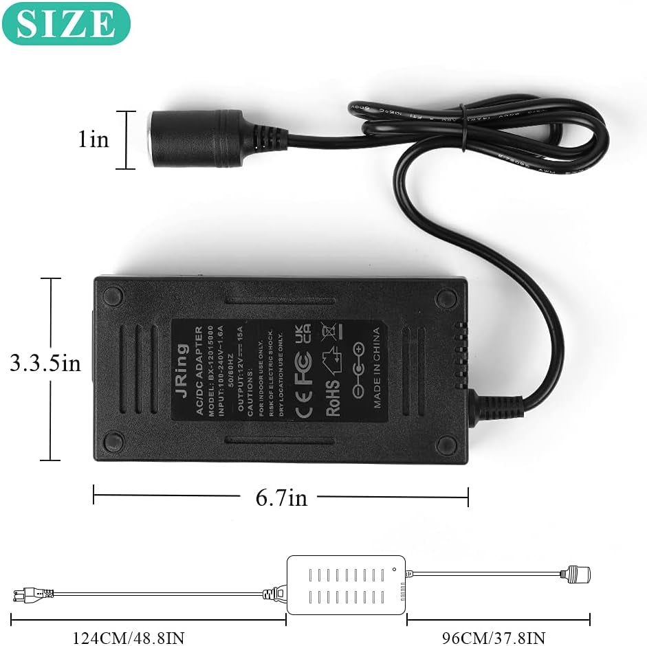 AC to DC Converter 15A 110-220V 12V Car Cigarette Lighter Socket Power Adapter for Car Vacuum Tire Inflator and Other Car Devices under 180W