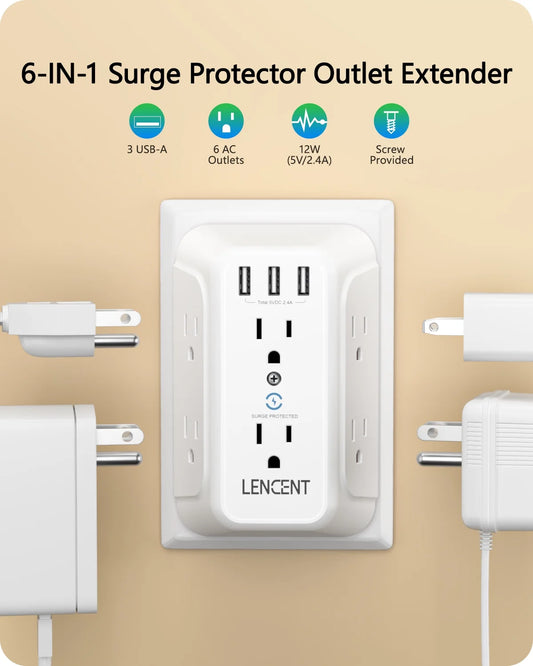 Outlet Extender with Usb, Multi Plug Outlet Adapter Wall Surge Protector 6 AC&3 USB Wall Power Expander Charger for HOME