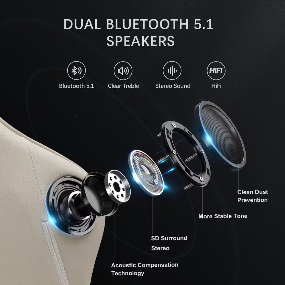 Gaming Chair with Dual Bluetooth Faux Leather Computer Chair with Footrest Ergonomic Computer Seat, Ivory