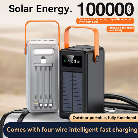 100000Mah Large Capacity Power Bank Outdoor Camping LED Light with Detachable Four-Wire Solar Charging Power Bank