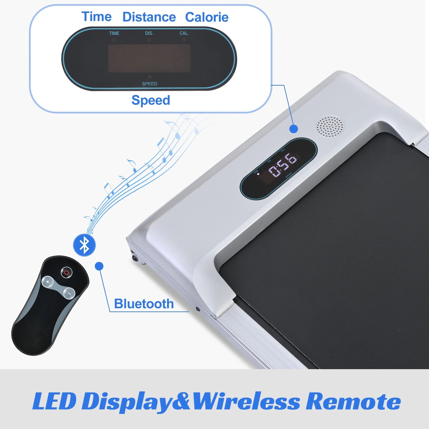 2 in 1 under Desk Electric Treadmill 2.5HP, Remote Control, Display, Walking Jogging Running Machine Fitness Equipment for Home Gym Office