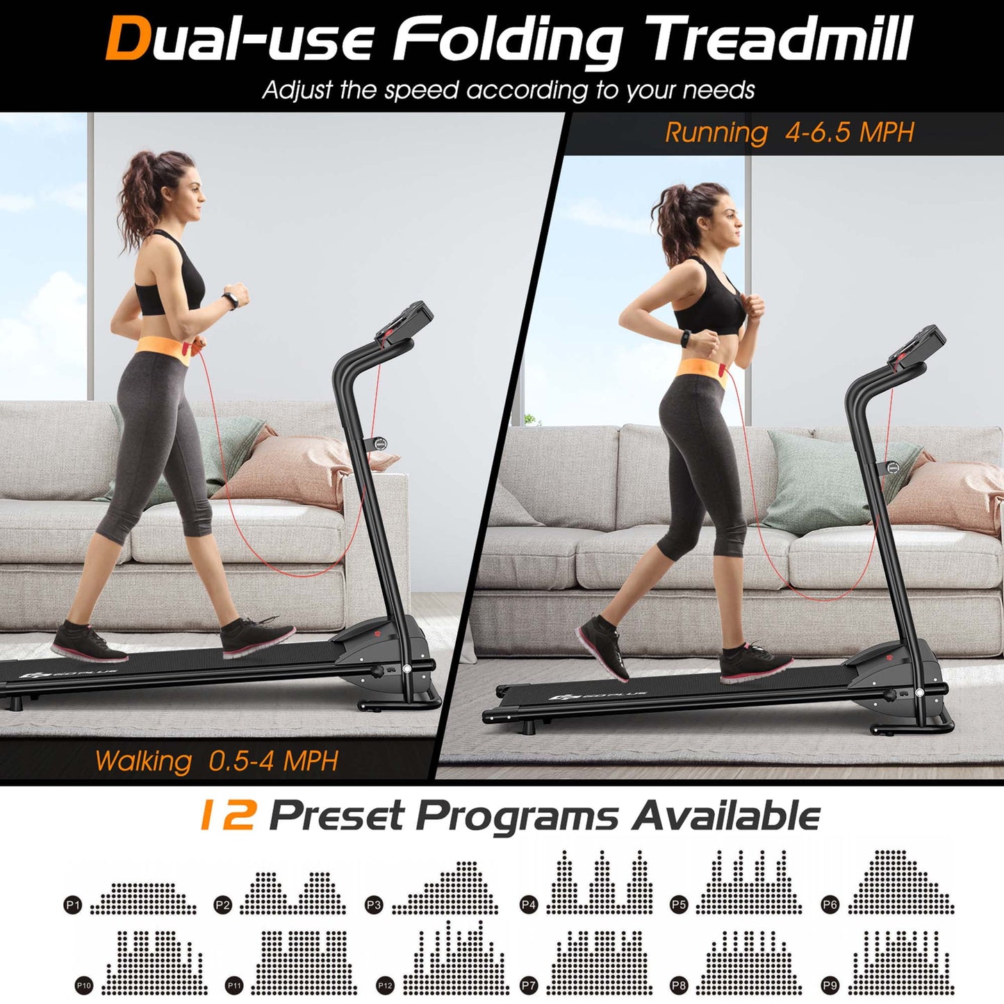 Goplus 1HP Electric Treadmill Folding Motorized Power Running Machine Fitness