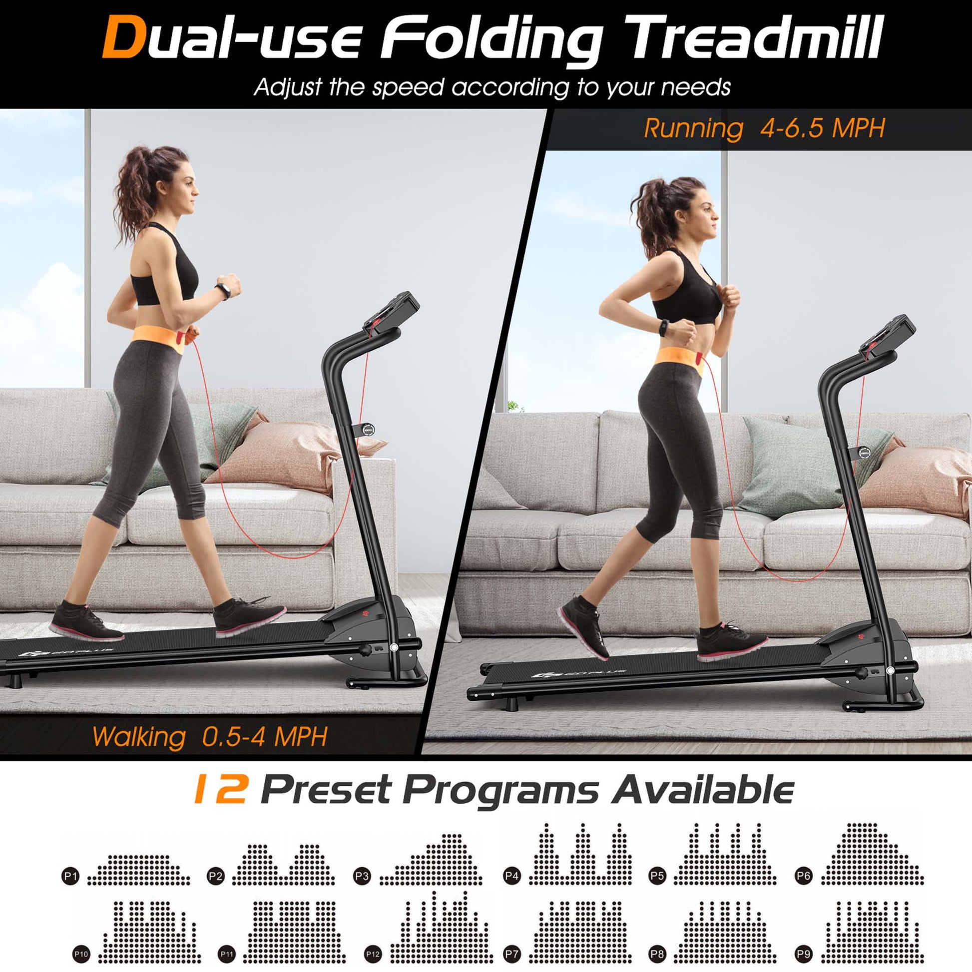 Goplus 1HP Electric Treadmill Folding Motorized Power Running Machine Fitness