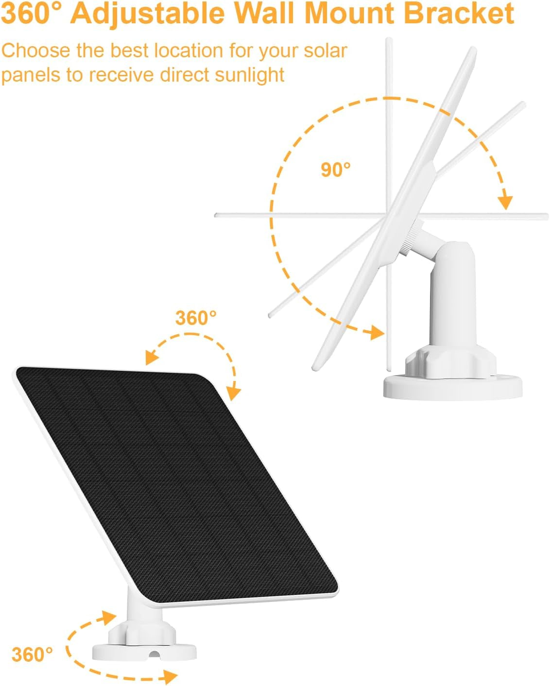 6W Solar Panel for Security Camera, USB C & Micro USB Solar Panel, 5V Camera Solar Panel, 20% Efficiency than 5W, 360° Adjustable, IP66 Waterproof (2 Pack)