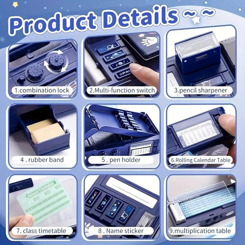 Large Capacity Multi-Function Pencil Case with Dual Spinner Lock - Creative Stationery Organizer for Students, Ideal School Supplies & Holiday Gift