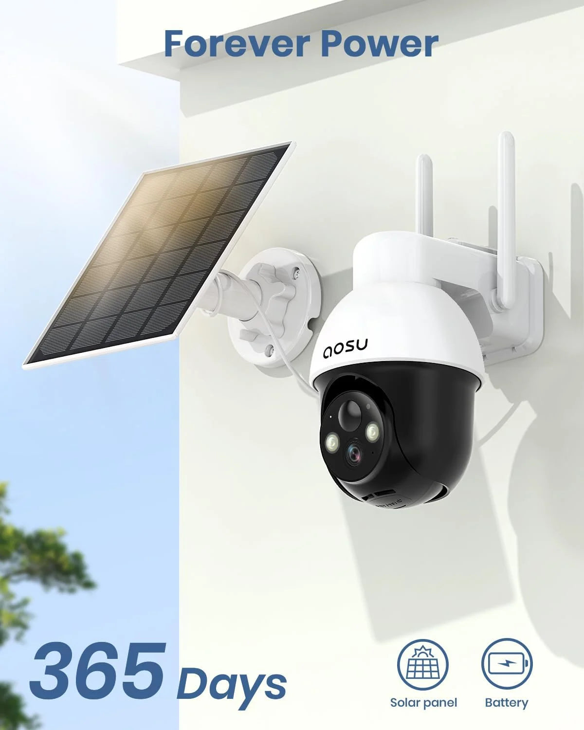 2K Solar Security Cameras Wireless Wifi, 360° View Outdoor Camera with Smart Siren Spotlights, 2-Way Audio, Color Night Vision, Home Surveillance Camera