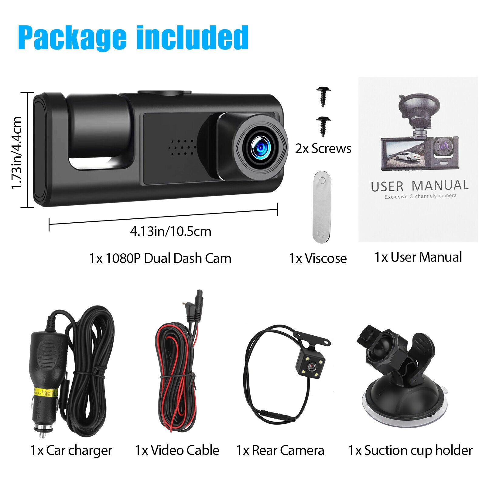 3 Lens Car DVR Dash Cam 1080P Front/Inside/R