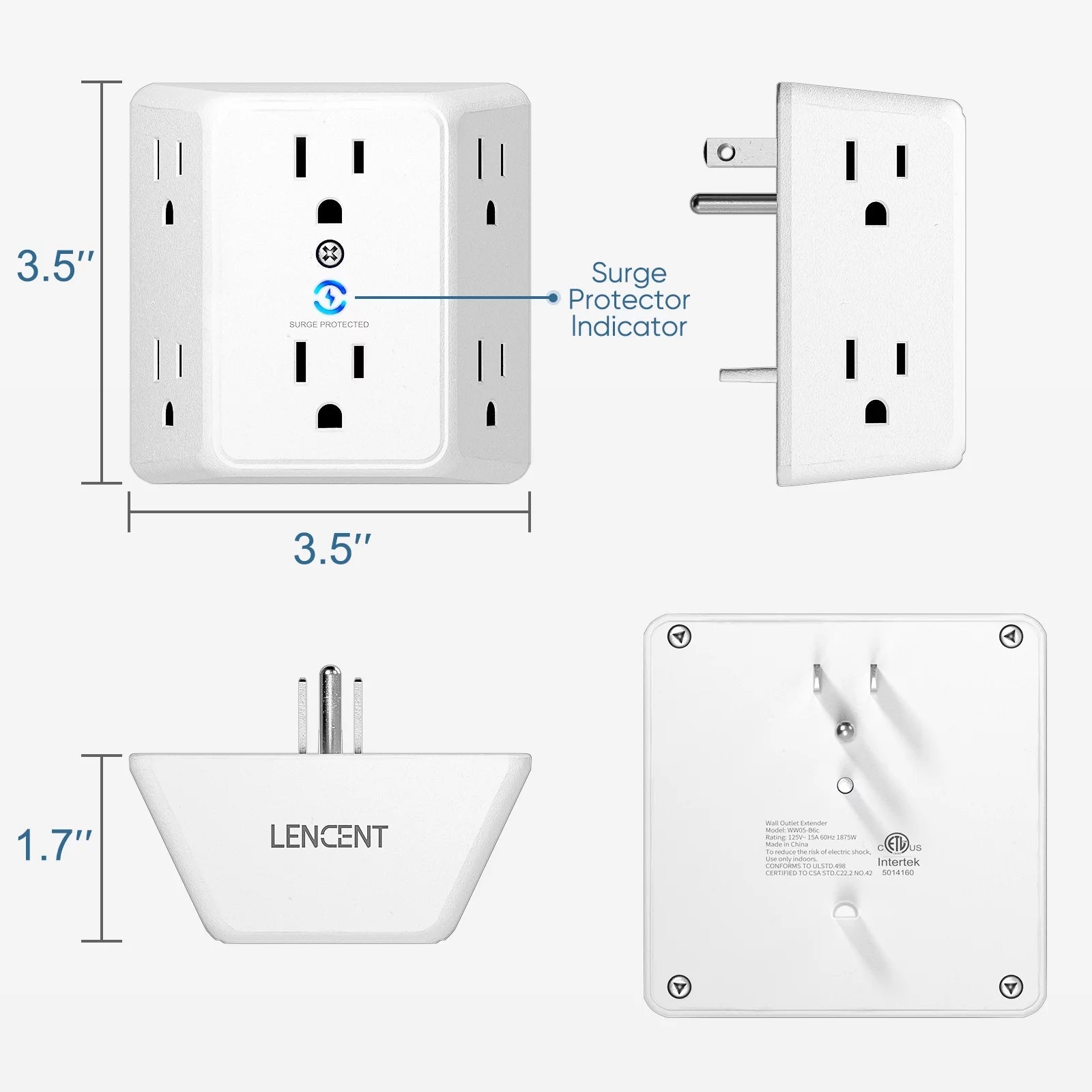 Multi Wall Plug Outlet Extender,6 Way Outlet Adapter with Surge Protector,2 to 3 Prong 6 AC Power Outlet Splitter Wall Tap for Home Office 2 PACK