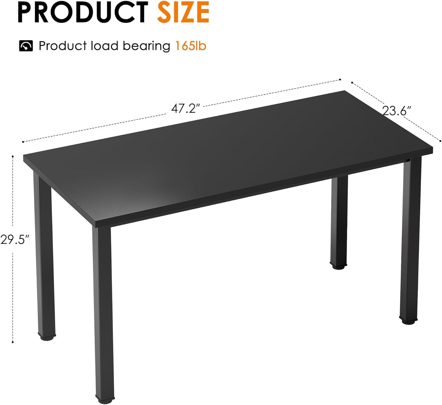 Computer Desk, 47 Inch Home Office Desk, Modern Simple Style Home Office Gaming Desk, Basic Writing Table for Study Student, Black Metal Frame, Black