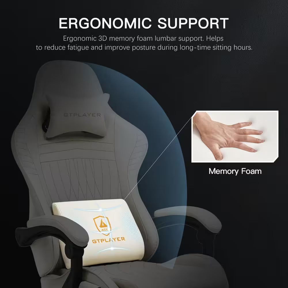 Gaming Chair with Dual Bluetooth Faux Leather Computer Chair with Footrest Ergonomic Computer Seat, Ivory