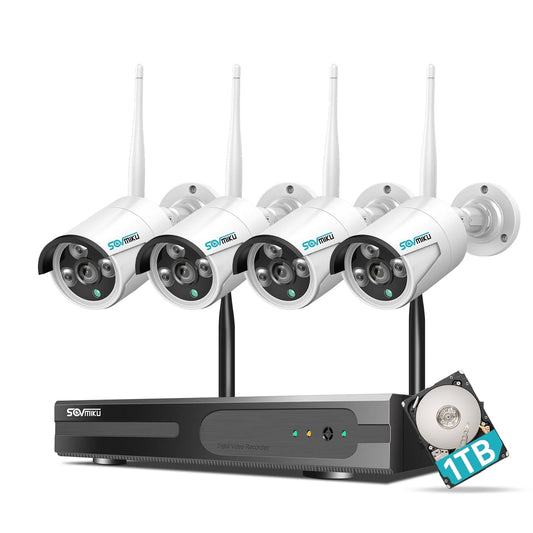 4Pcs 3MP Wireless Wi-Fi Security Camera System,1Tb Hard Drive, Color Night Vision , IP66 Waterproof, Motion Alert