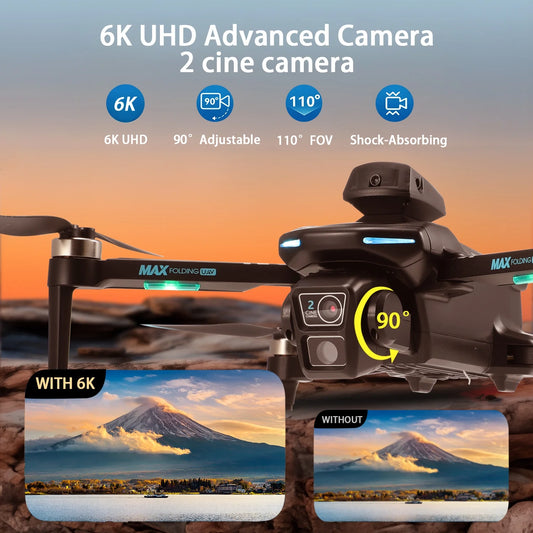XT606 Drone with 6K UHD Camera,  RC Foldable Drones for Kids Adults Beginners, RC Quadcopter Drone with Brushless Motor, Headless Mode, Optical Flow Position, 2 Batteries, Black