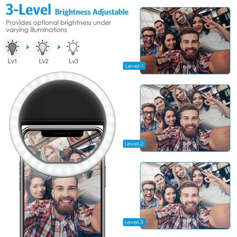 USB Charge Led Selfie Ring Light Mobile Phone Lens LED Selfie Lamp Ring for Iphone for Samsung Xiaomi Phone Selfie Light Accessories Compact Clip Tablet Cellphone Smartphone
