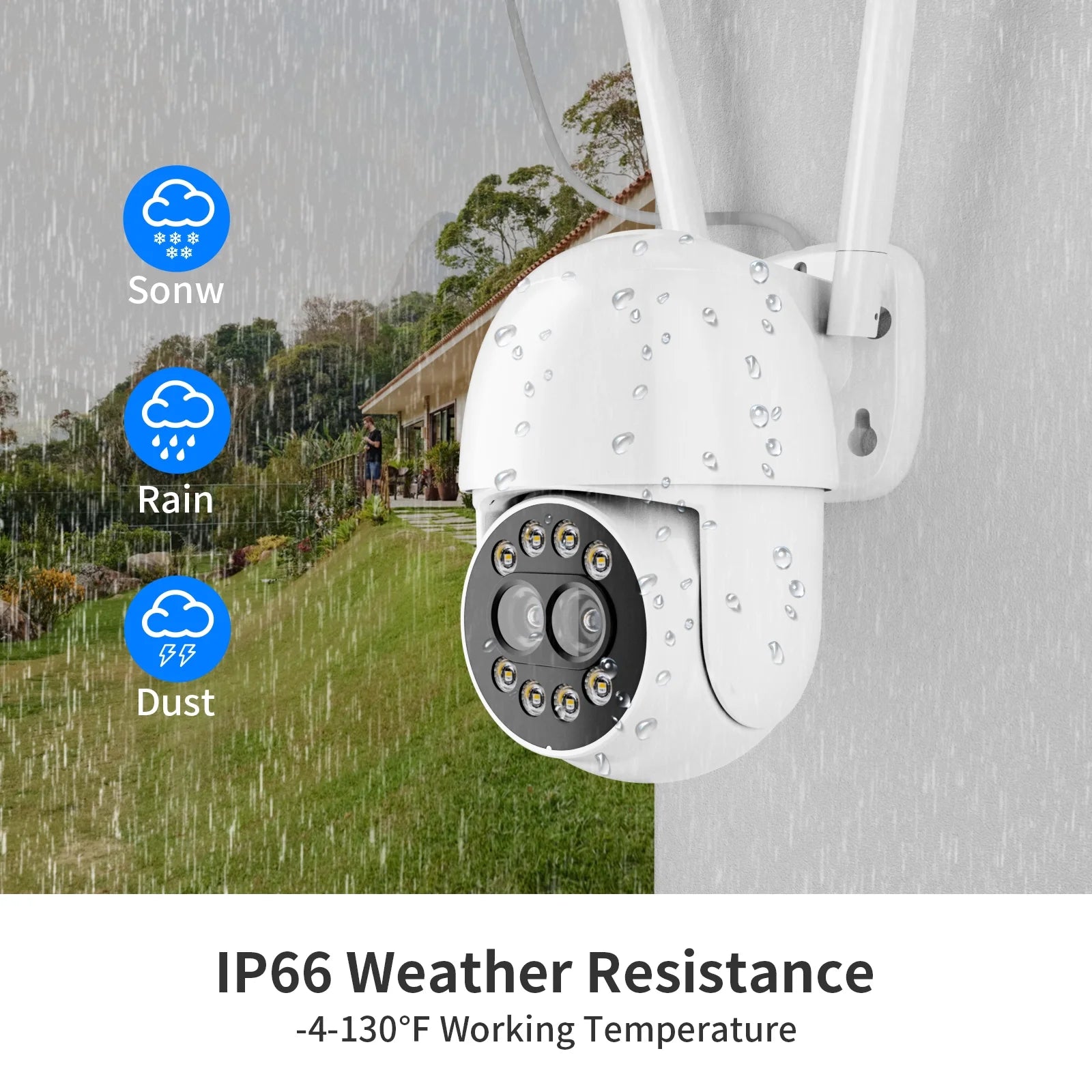 (2 Pack)  4MP Outdoor Security Cameras with Dual Lens, Full Color Night Vision, IP66 Waterproof, 1
