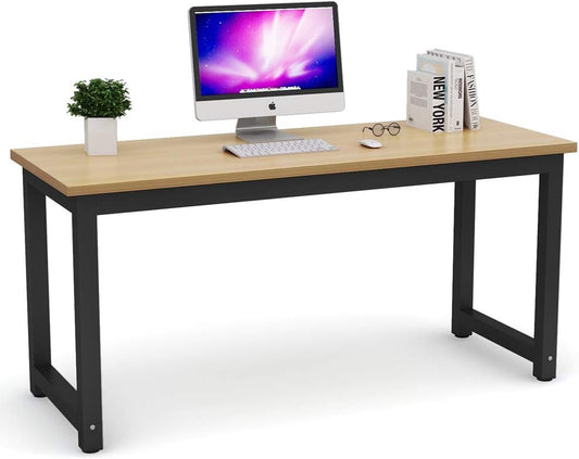 Computer Desk, Large Office Desk Computer Table Study Writing Desk for Home Office, Walnut + Black Leg, 63 X 23.6 Inch
