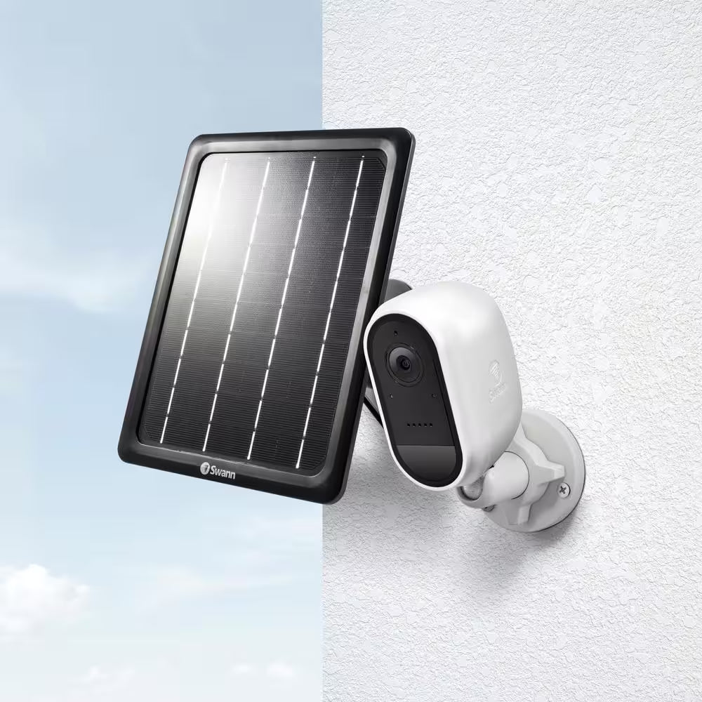 Battery Powered Wireless Indoor/Outdoor Smart Surveillance Bullet Camera with Solar Panel and Mounting Stand