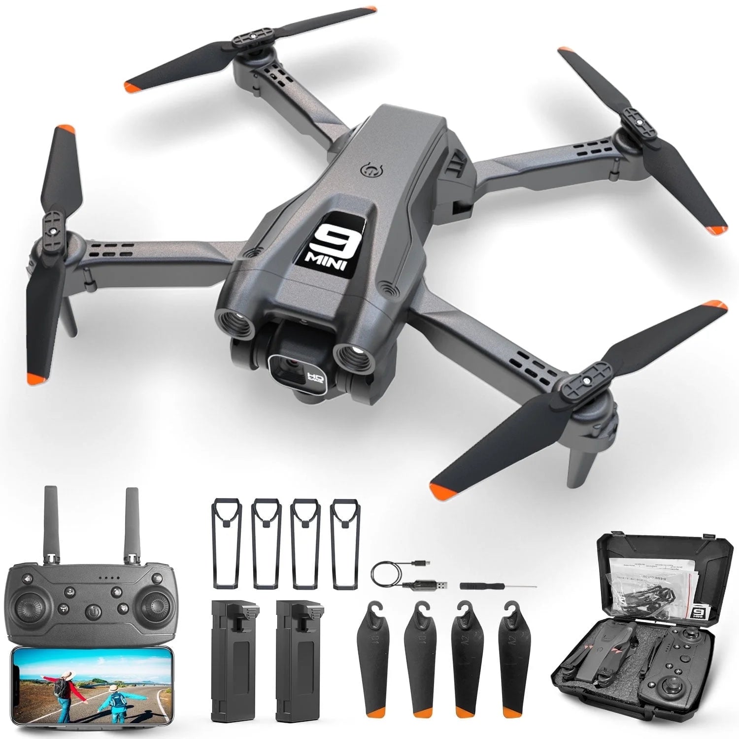 RC Drone with 4K Camera for Adults,Quadcopter with High Speed Brushless Motor, Altitude Hold, Waypoint Fly, 2 Modular 1800Mah Batteries for 30 Mins Long Flight, Carrying Case, Black