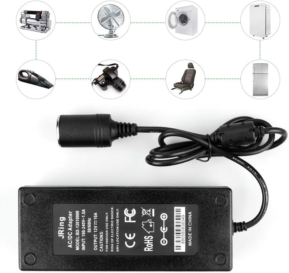 AC to DC Converter 10A 110-220V 12V Car Cigarette Lighter Socket Power Adapter for Car Vacuum Tire Inflator and Other Car Devices under 120W