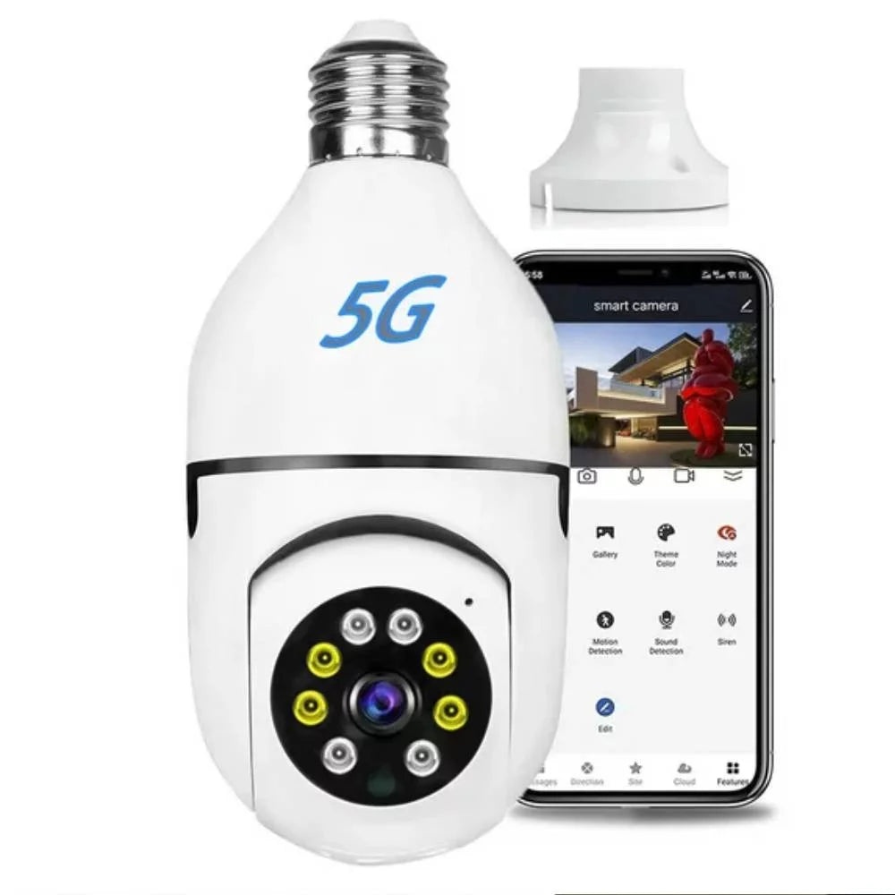 5G Wifi Surveillance Camera, E27 Light Bulb Camera Wireless Waterproof IP65 Automatic Human Tracking Night Vision Security Camera
