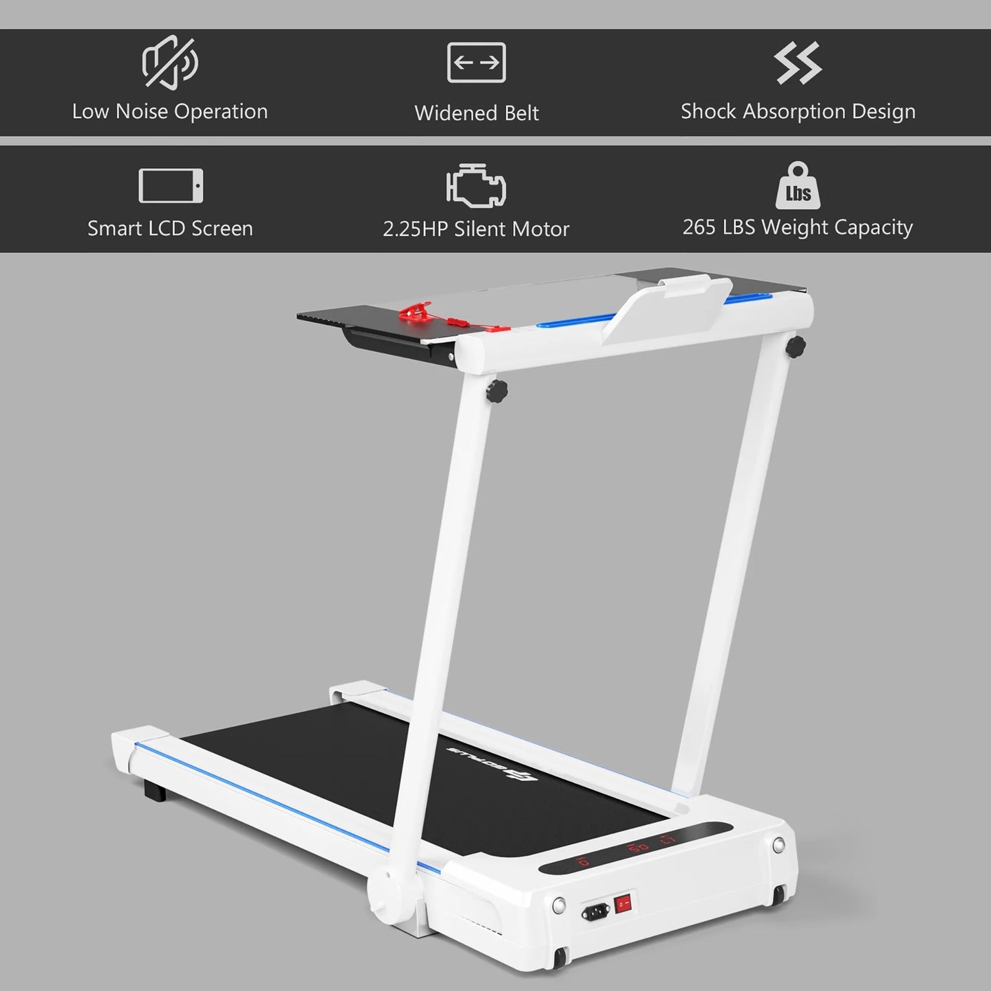 Goplus 2.25HP 3-In-1 Folding Treadmill W/Table Speaker Remote Home Office White