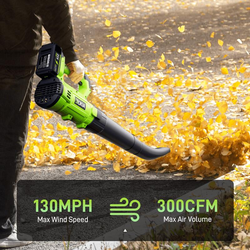 Cordless Leaf Blower with Battery and Charger, 6-Speed Electric Blower for Lawn Care, Patio Cleaning, and More, Ideal for Blowing Leaves, Snow, and Debris, Green/Red Cordless Electric