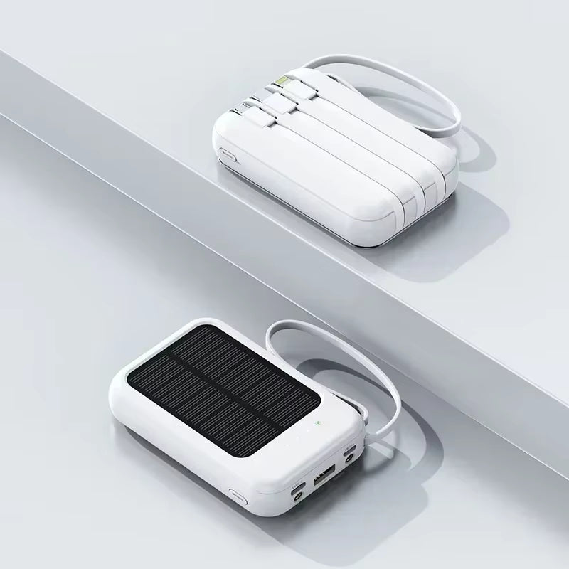 Outdoor Camping Power Mobile Power Bank Solar Power Bank 20000 MA Mini Portable Bank Built-In Cord