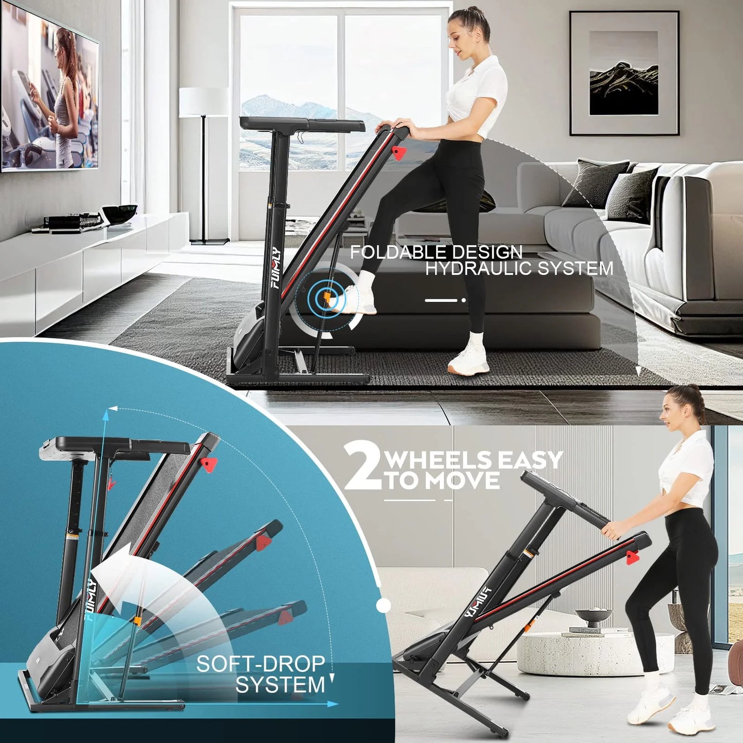 33-50" Adjustable Height Treadmill with Desk, 300 LBS Weight Capacity, Folding Treadmill with Incline, Bluetooth Speaker & App, 64 Training Program Exercise Treadmills for Home Office