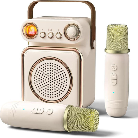 ICARER FAMILY Karaoke Machine for Kids and Adults, Mini Portable Blue-Tooth Karaoke Speaker with 2 Wireless Microphones, Birthday Gifts for Girls Boys Outdoor Travel Home Party Audio Bluetooth Stereo Usb Smartphone Connection Digital Handle Male Noise