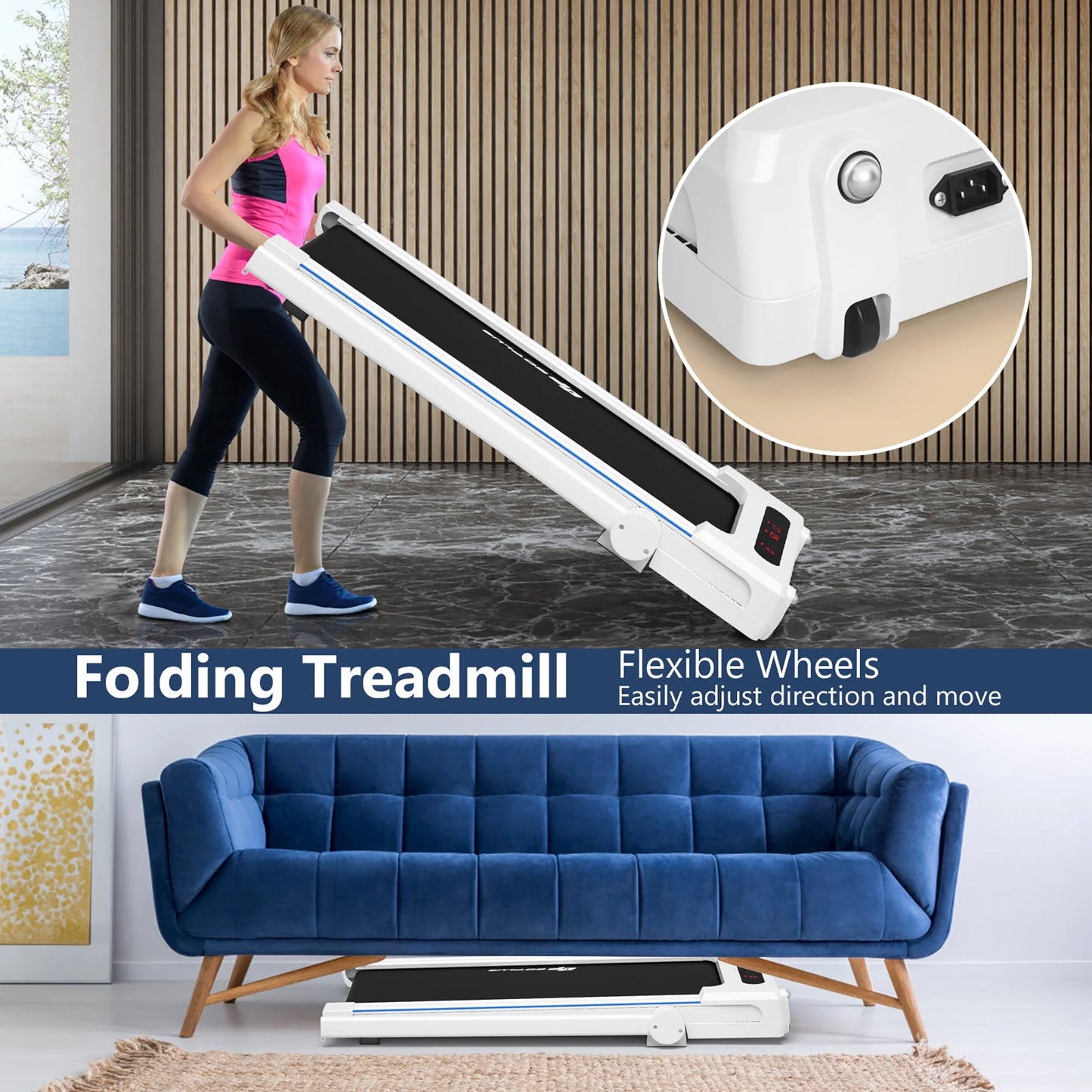 Goplus 2.25HP 3-In-1 Folding Treadmill W/Table Speaker Remote Home Office White