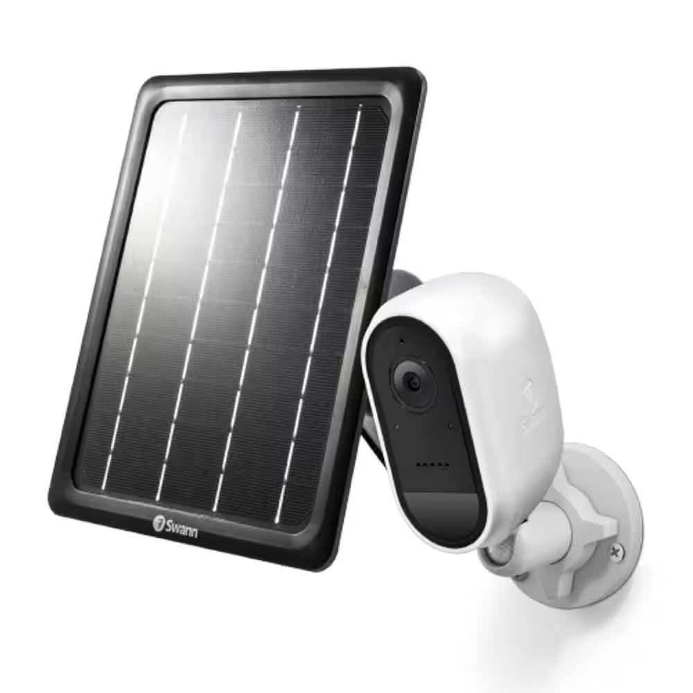 Battery Powered Wireless Indoor/Outdoor Smart Surveillance Bullet Camera with Solar Panel and Mounting Stand