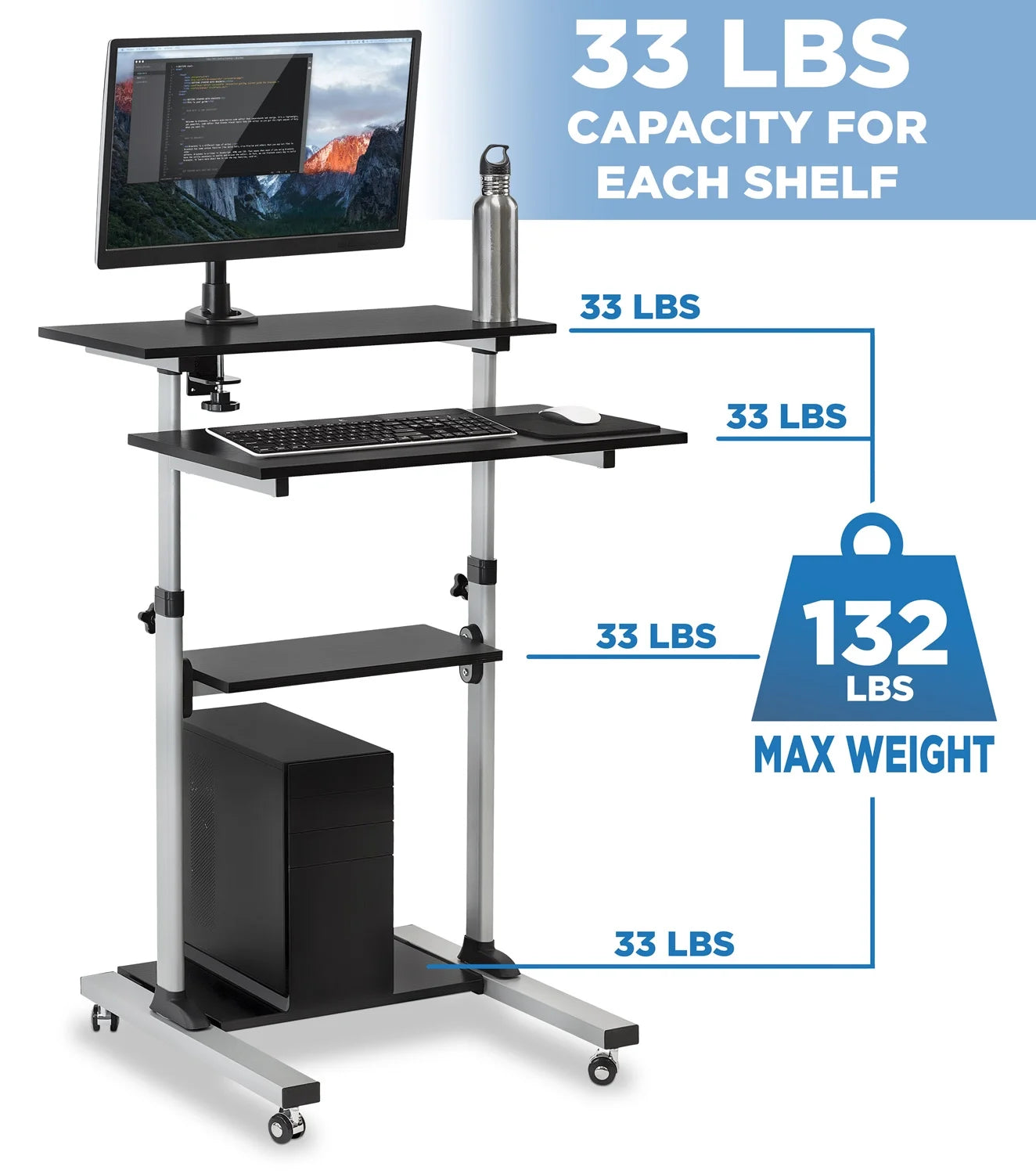 Mount-It MI-7940 Height Adjustable Computer Work Station Rolling Presentation Cart