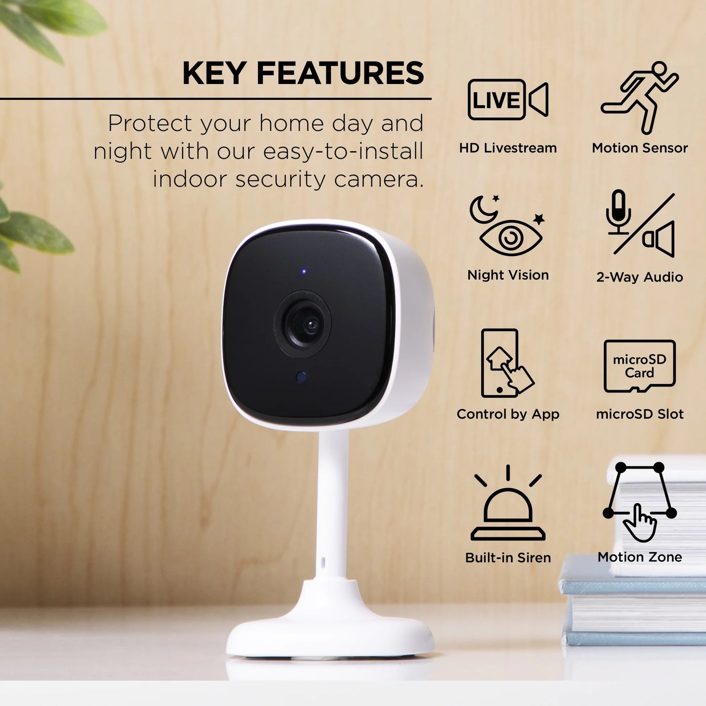 1080P Smart Indoor Security Camera with Voice Control - 2.4 Ghz Wi-Fi (2 Pack), White