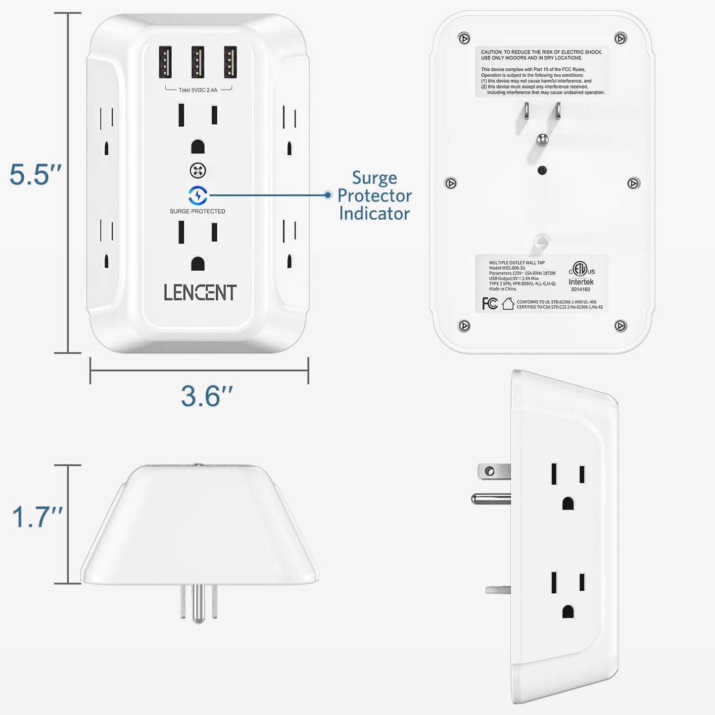 Outlet Extender with Usb, Multi Plug Outlet Adapter Wall Surge Protector 6 AC&3 USB Wall Power Expander Charger for HOME