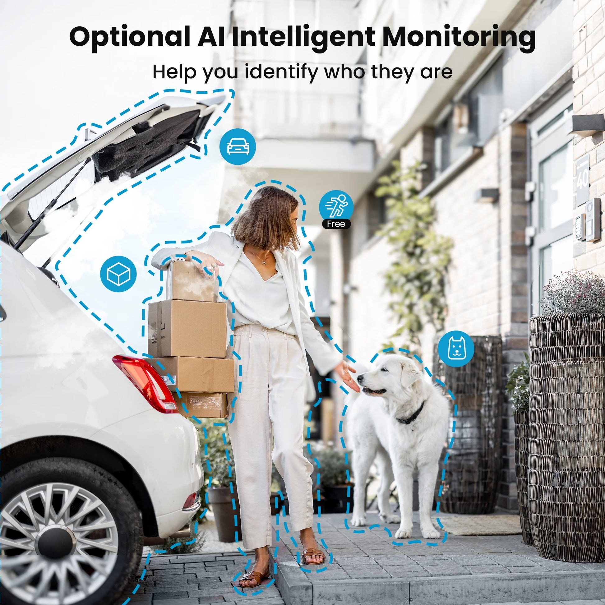 Solar Outdoor Security Cameras Wireless, 2K Color Night Vision, Surveillance with AI Detection, Work with Alexa Supports Only 2.4G WIFI
