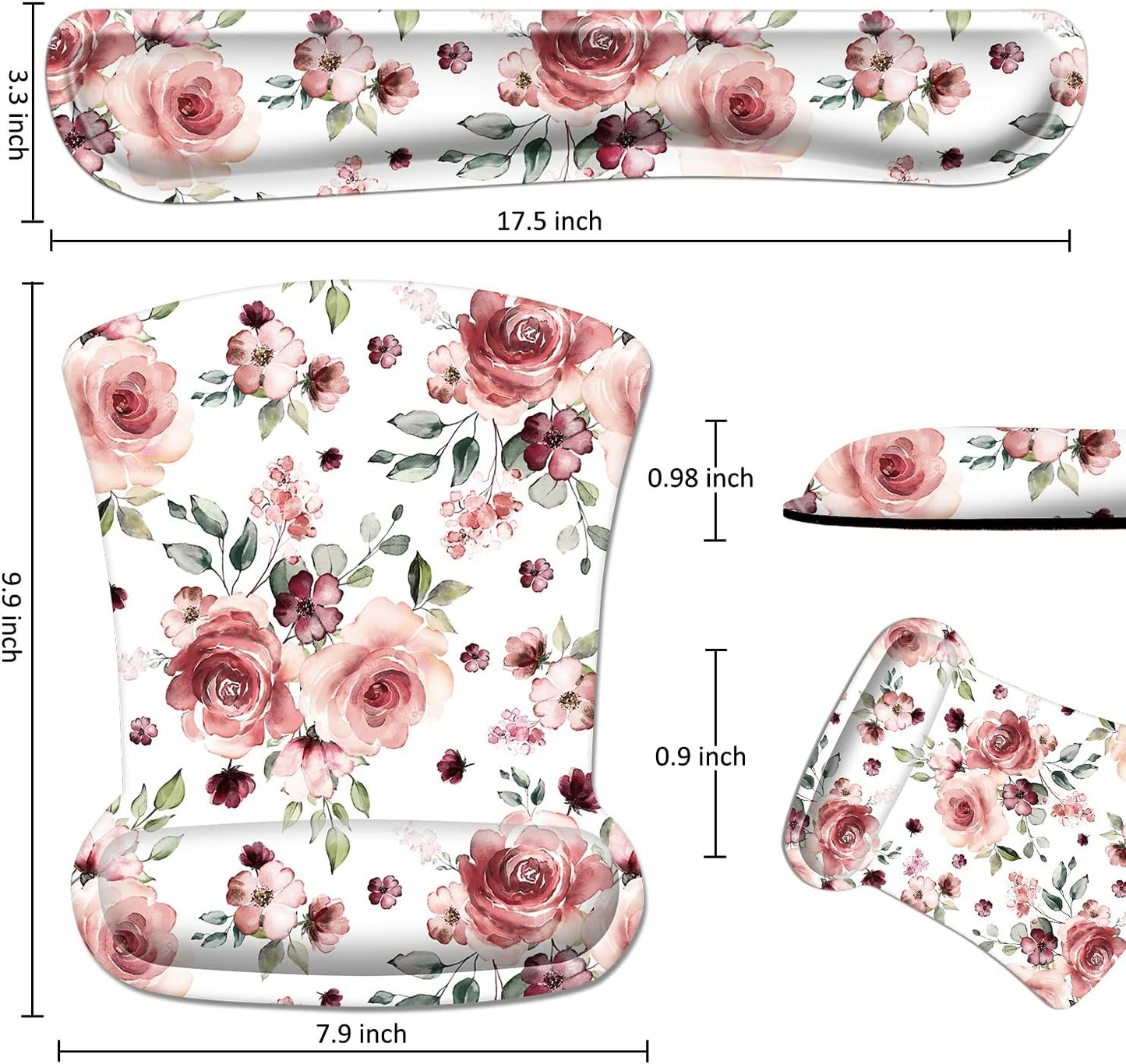 Ergonomic Mouse Pad with Wrist Rest Support and Keyboard Wrist Rest Pad,  Cute Wrist Pad with Non-Slip Rubber Base and Raised Memory Foam, Easy Typing & Pain Relief, Peony Flowers
