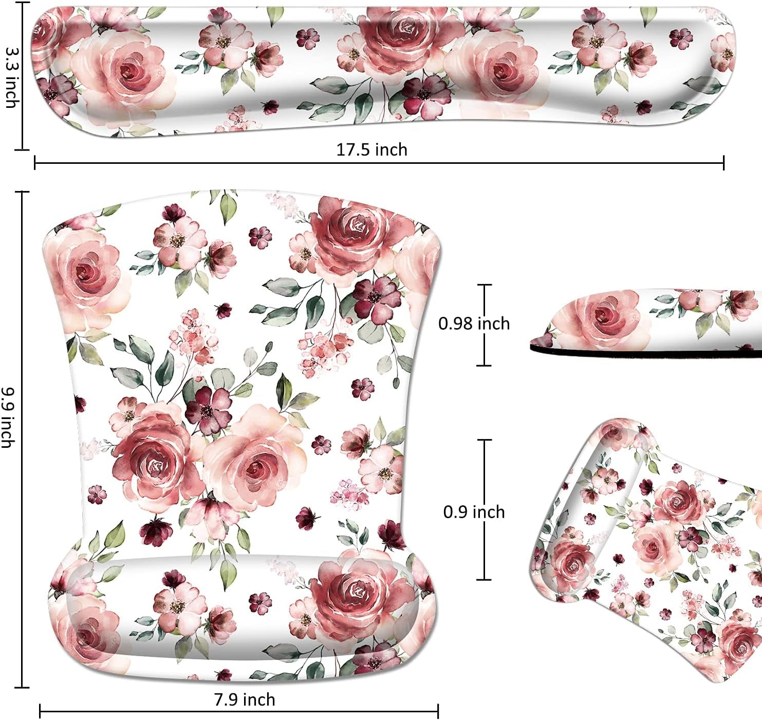 Ergonomic Mouse Pad with Wrist Rest Support and Keyboard Wrist Rest Pad,  Cute Wrist Pad with Non-Slip Rubber Base and Raised Memory Foam, Easy Typing & Pain Relief, Peony Flowers