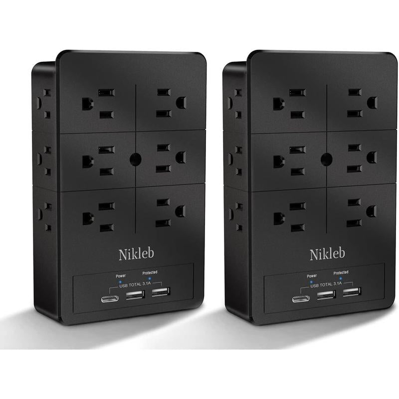 Multi Plug Outlet Extender, Surge Protector 12 Outlets, Wall Plug with 2 Usb+Type C, Outlet Splitter Heavy Duty for Home, Office, Garage Improvement