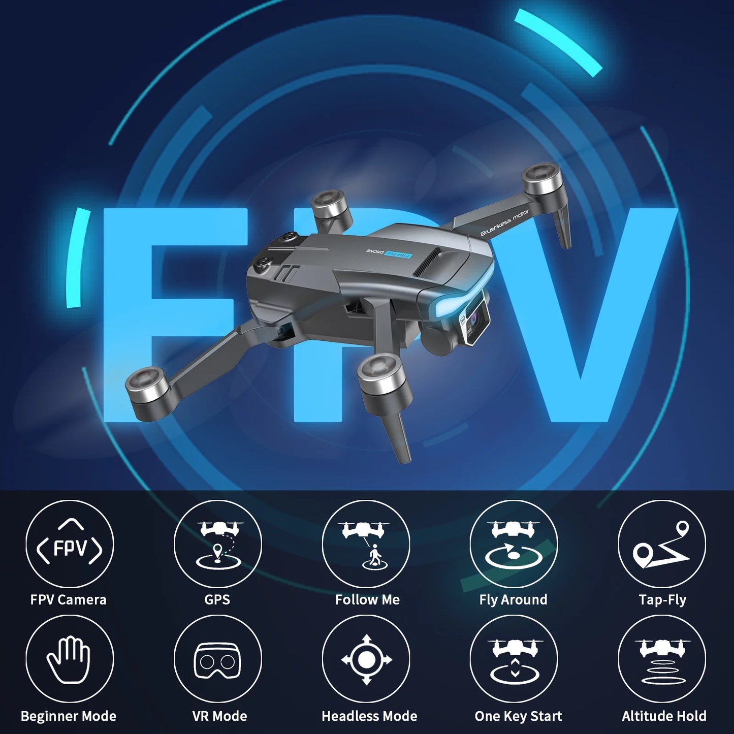 GPS Drone F194 with Camera for Adults 4K ,  Foldable Drone for Beginners with Auto Return Home, Optical Flow Positioning, Follow Me, Brushless Motor, 2 Batteries