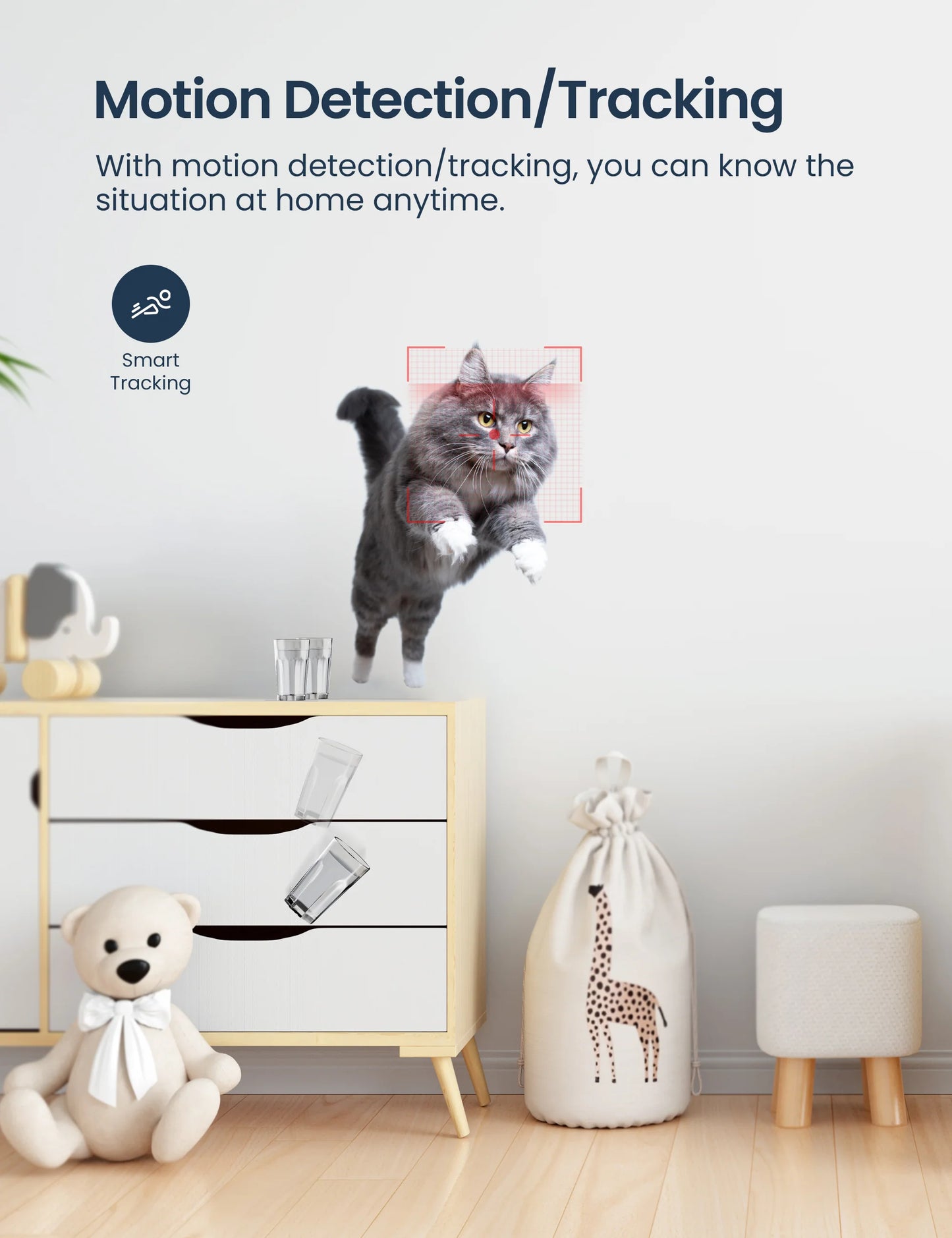 Indoor Security Camera, 1080P, 360°APP Pan, Motion Detection, 2-Way Audio, Alerts, Cloud, Alexa