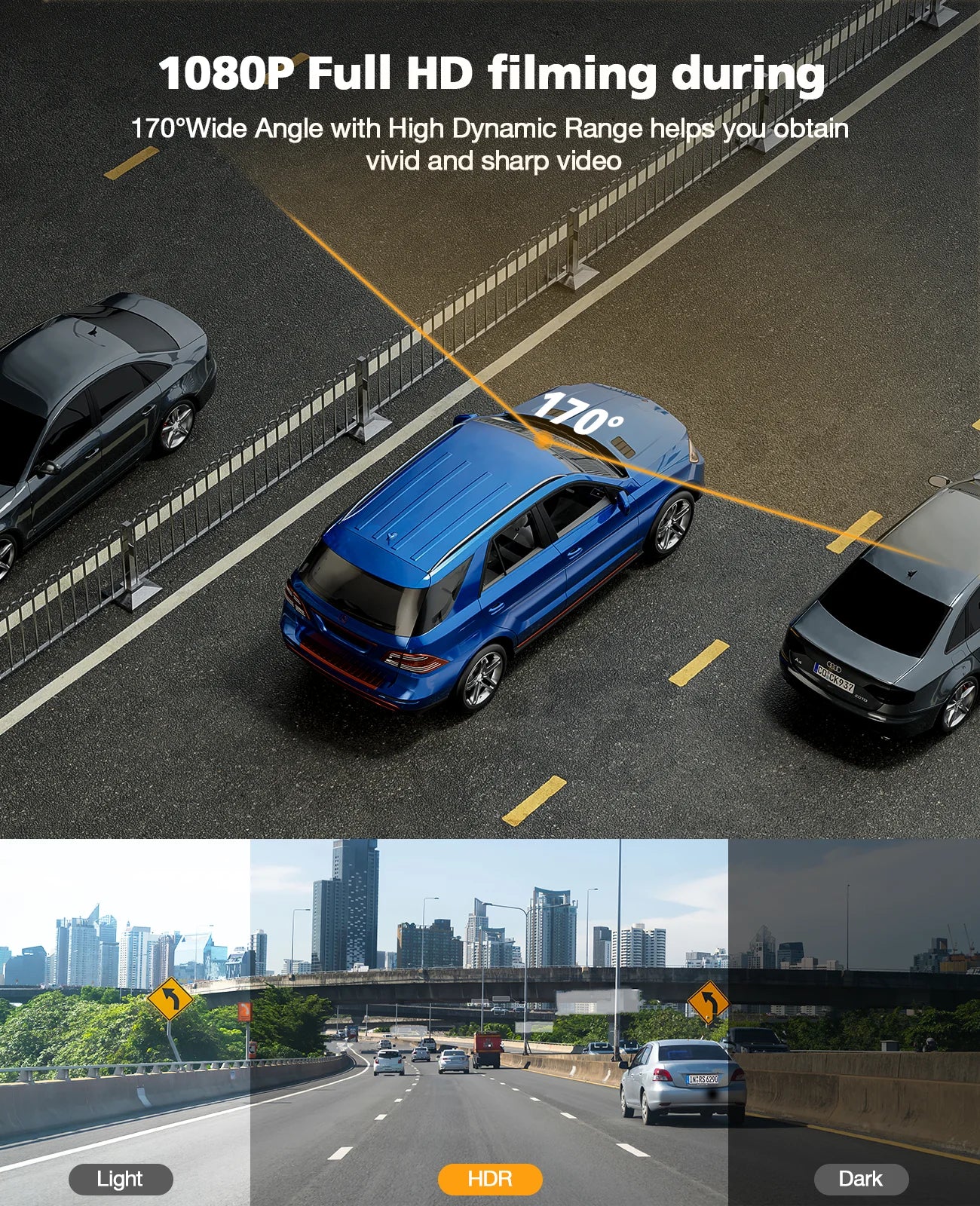 Dash Cam for Cars, 2.45-Inch Full HD 1080P Front Dash Cam Wide Angle Vehicle Video Driving Recorder Car Security Camera