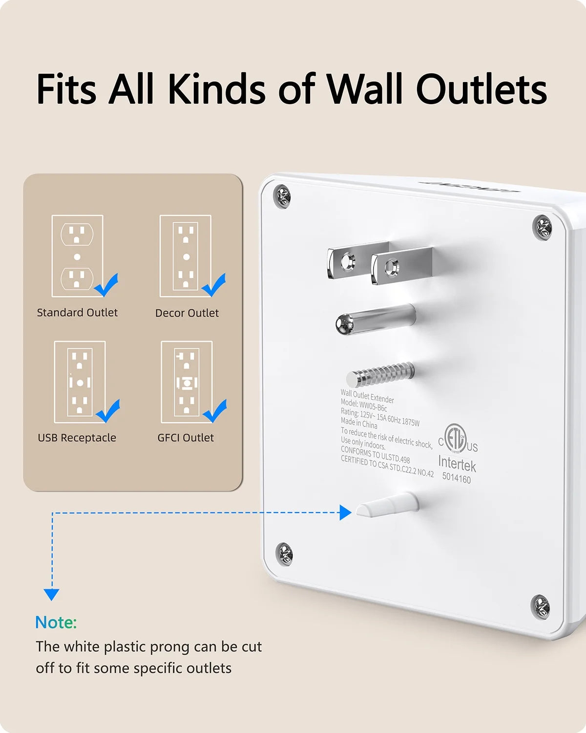 Multi Wall Plug Outlet Extender,6 Way Outlet Adapter with Surge Protector,2 to 3 Prong 6 AC Power Outlet Splitter Wall Tap for Home Office 2 PACK