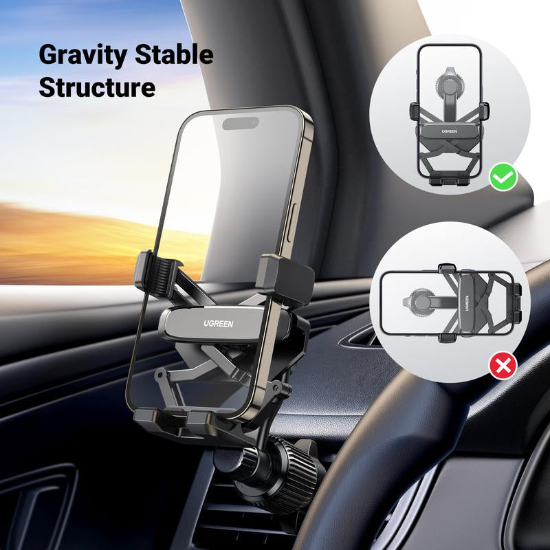 UGREEN Car Phone Holder 360 Degree Rotated Gravity Air Vent Phone Mount, Universal Smartphone Holder, Compatible with Iphone 15, Galaxy S24, 360 Rotation Cellphone