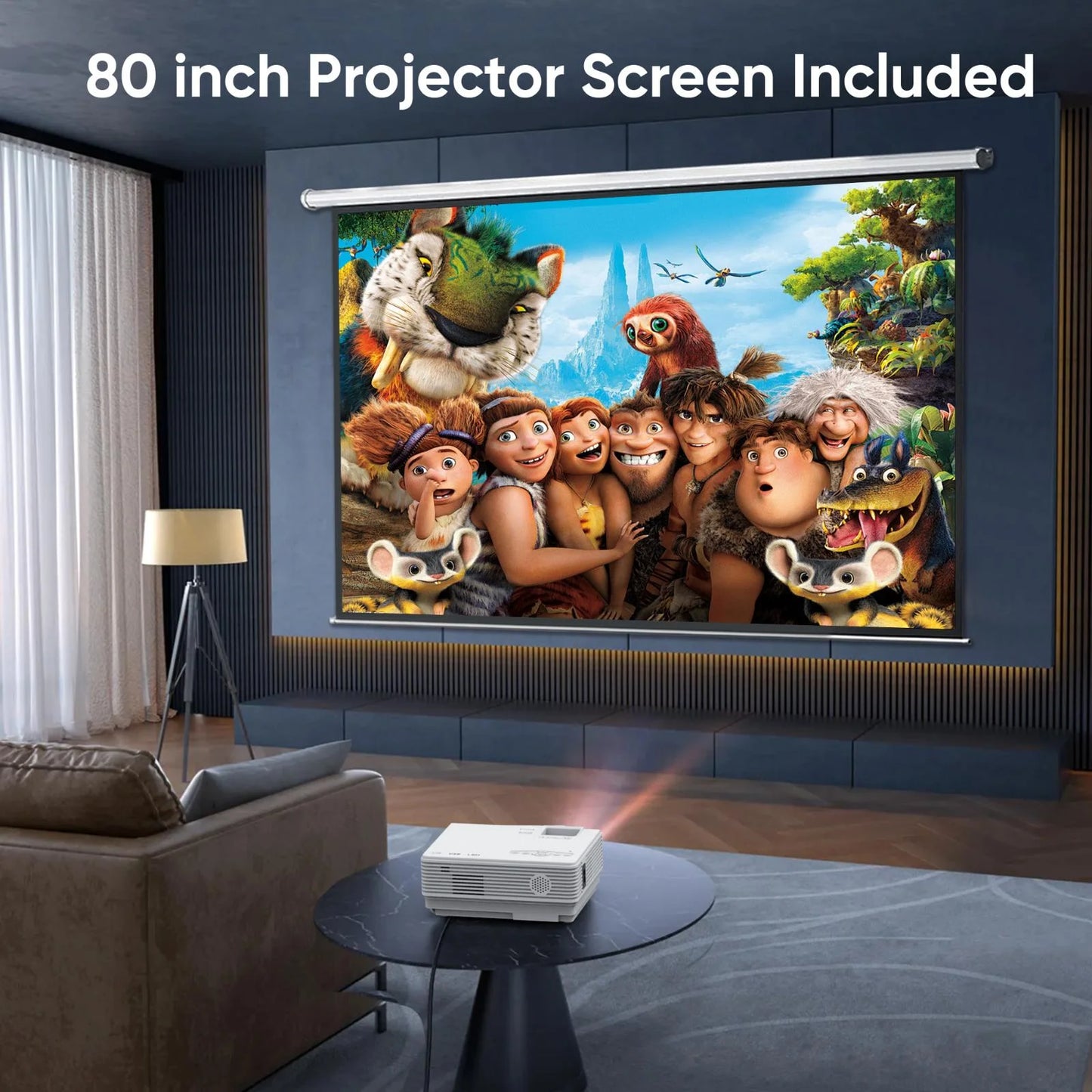 DR.J Professional Mini Projector with Bluetooth 5.2 and Screen, 8000L HD 1080P Projector, 200" Screen Supported