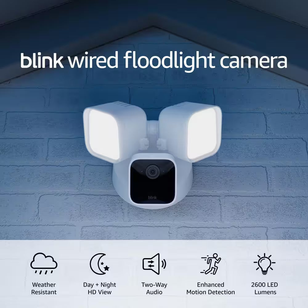 Wired Floodlight Camera - Smart Security Camera, 2600 Lumens, HD Works with Alexa - 1 Camera (White)