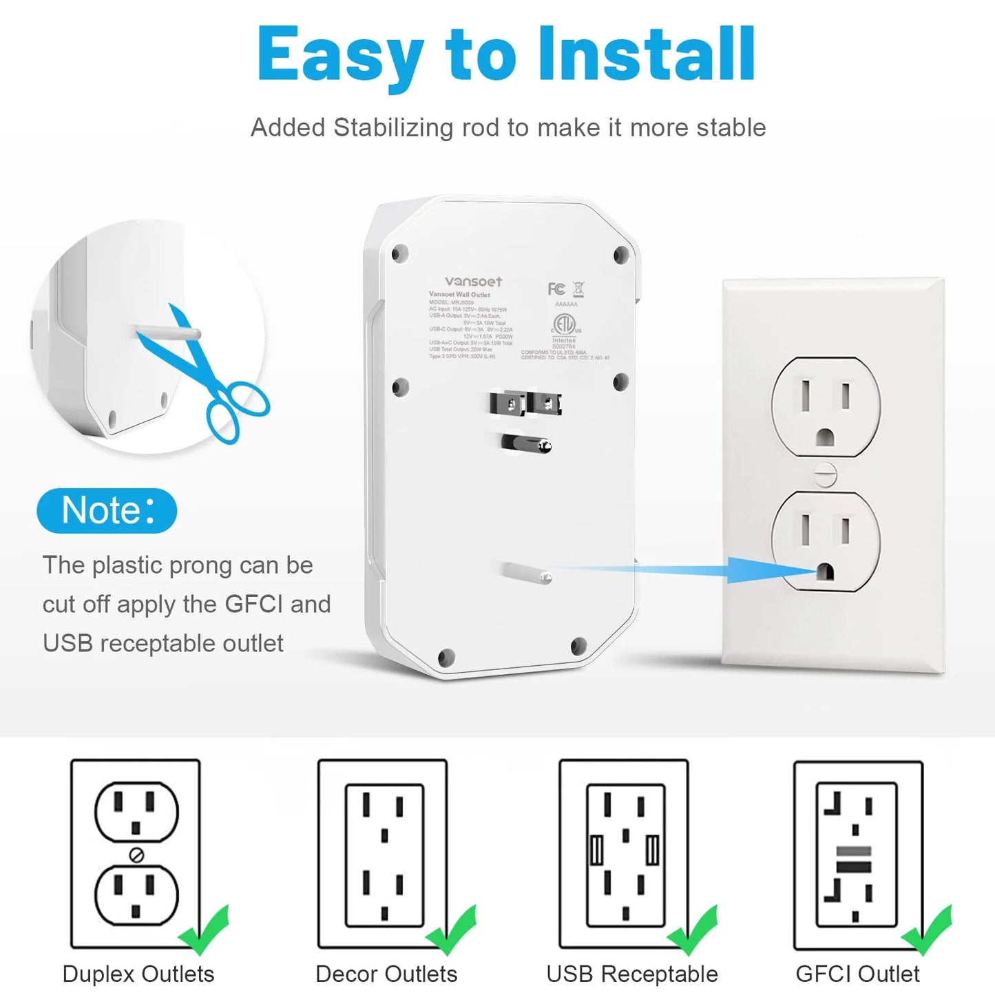 Surge Protector, Outlet Extender with 6 Outlets and 4 USB Ports (1 USB C), 2100 Joules Power Strip, 3 Sided Multi Plug Outlet