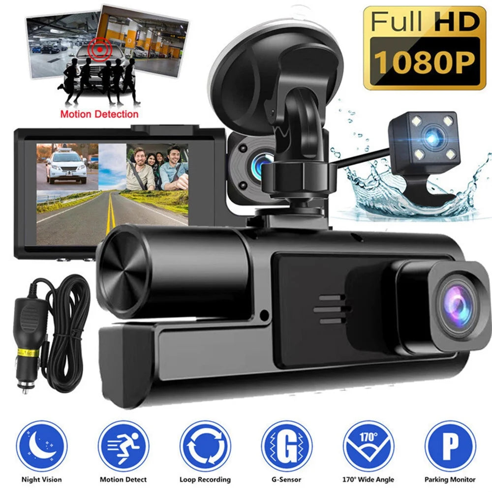 Car Recorder, Wifi HD Front with Car 2 Lenses Free Installation 24H Monitoring Dvr Dash Cam Front and inside 1080P FHD Dash Camera