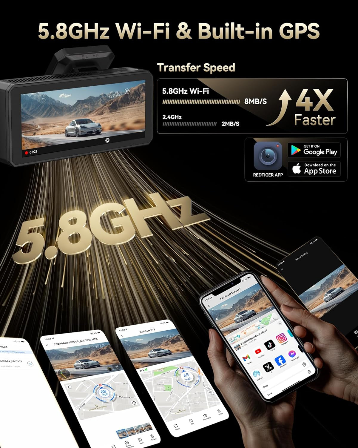 F77 4K+4K Front and Rear Dash Cam with HDR, Dual STARVIS 2 IMX678 Sensor, Voice Control Dash Camera for Cars with 128GB Emmc Storage, 5.8Ghz Wifi, 4'' Touch Screen, 24H Parking Mode