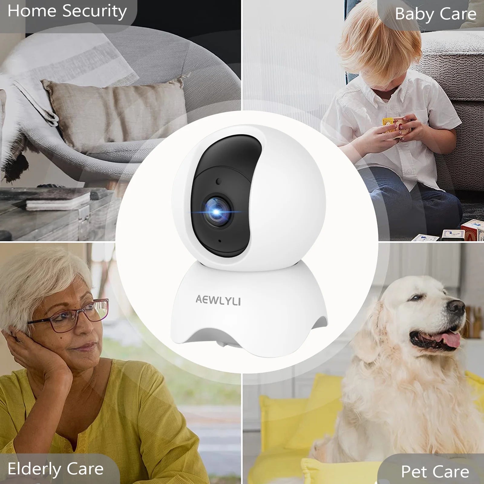 Baby Monitor Security Camera, 360° 1080P HD Wifi Camera, Night Vision for Baby, Pet Dog and Elderly