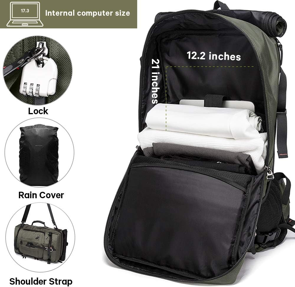 Travel Backpack, Carry on Backpack Durable Convertible Duffle Bag Fit for 15.6 Inch Laptop for Men and Women(Medium 35L)